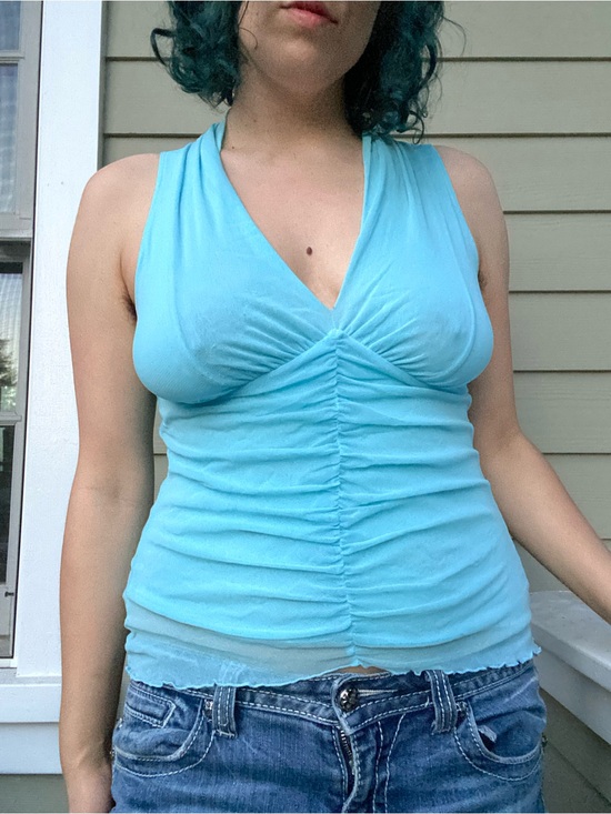 Weston Wear Tops - Y2K Weston Wear Light Blue Ruched V-Neck Women's Tank Top